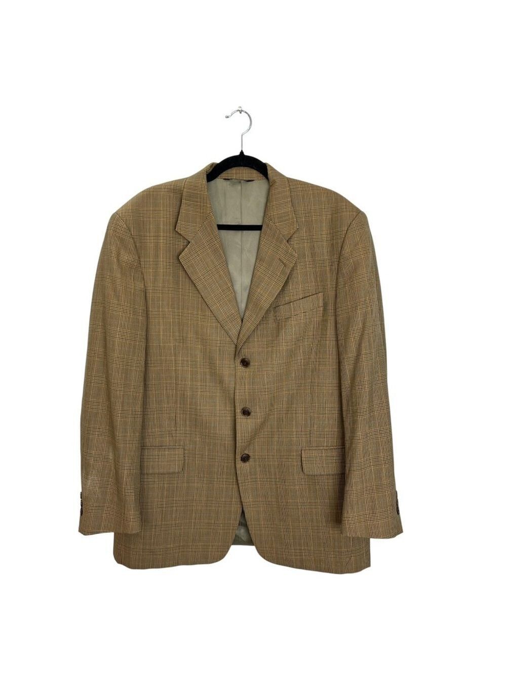 Aquascutum London vintage designer 100% wool tan plaid blazer